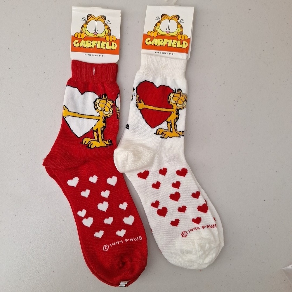 Vintage 1994 GARFIELD THE CAT Women's Crew Socks Valentine's Day Novelty NWT